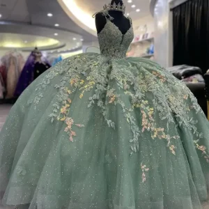Shimmering Light Green Quinceanera Ball Gown with Corset Style