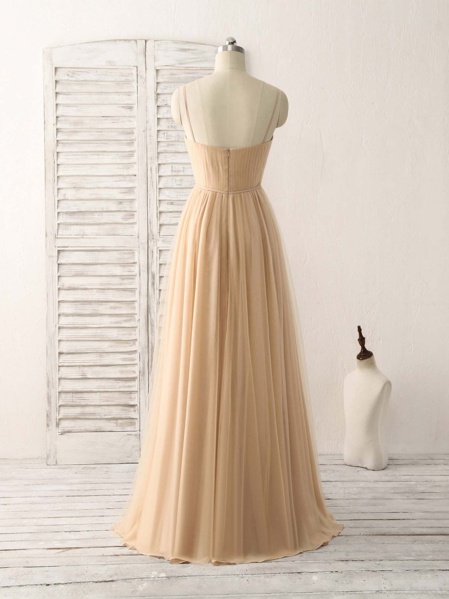 Elegant V-Neck Tulle Chiffon Long Prom Dress Champagne Bridesmaid Gown - Bild 4