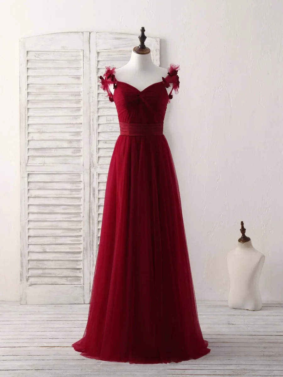 Elegant Simple Burgundy Tulle Long Prom Dress, Perfect Bridesmaid Gown - Bild 2