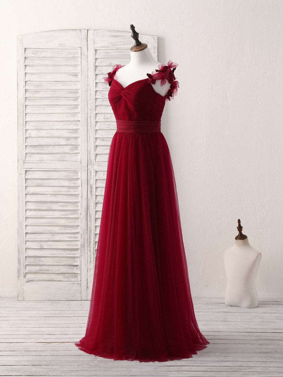 Elegant Simple Burgundy Tulle Long Prom Dress, Perfect Bridesmaid Gown - Bild 3