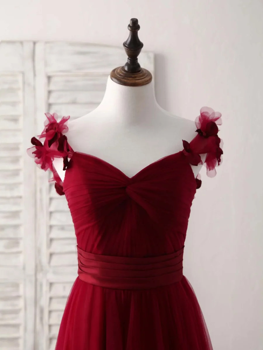 Elegant Simple Burgundy Tulle Long Prom Dress, Perfect Bridesmaid Gown - Bild 5