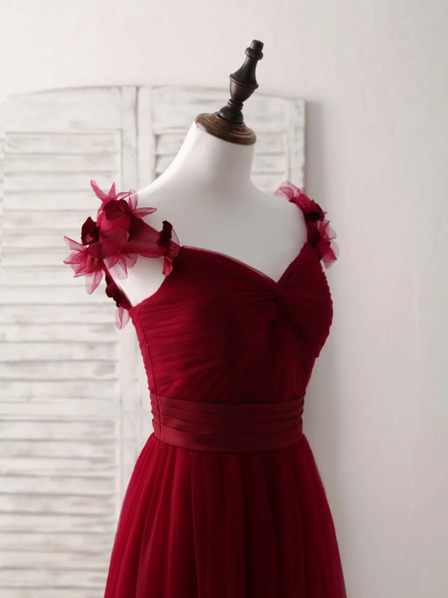 Elegant Simple Burgundy Tulle Long Prom Dress, Perfect Bridesmaid Gown - Bild 6