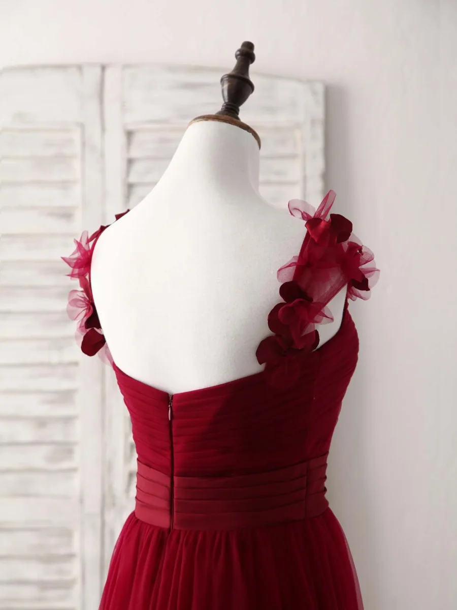Elegant Simple Burgundy Tulle Long Prom Dress, Perfect Bridesmaid Gown - Bild 7