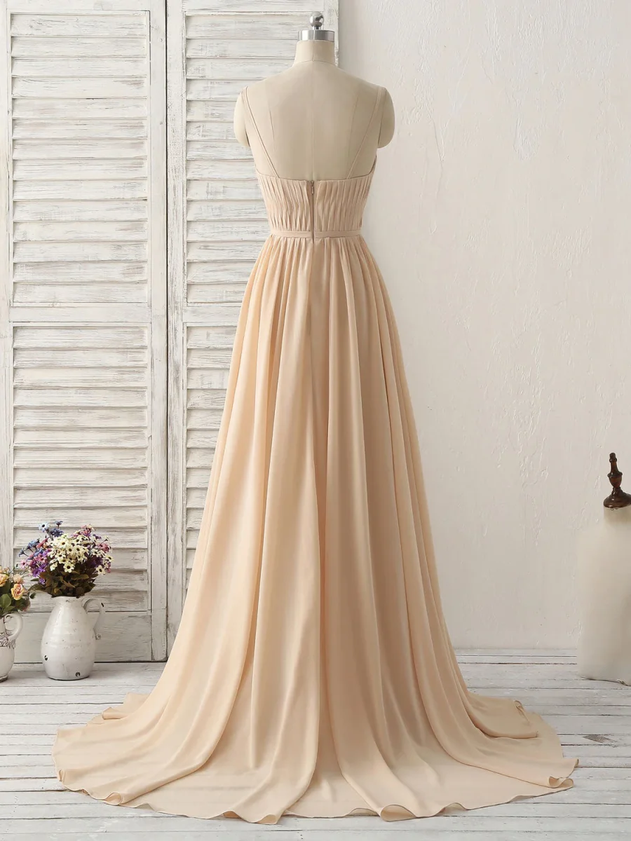 Simple Champagne V-Neck Chiffon Bridesmaid Dress: Elegant Long Prom Gown - Bild 4