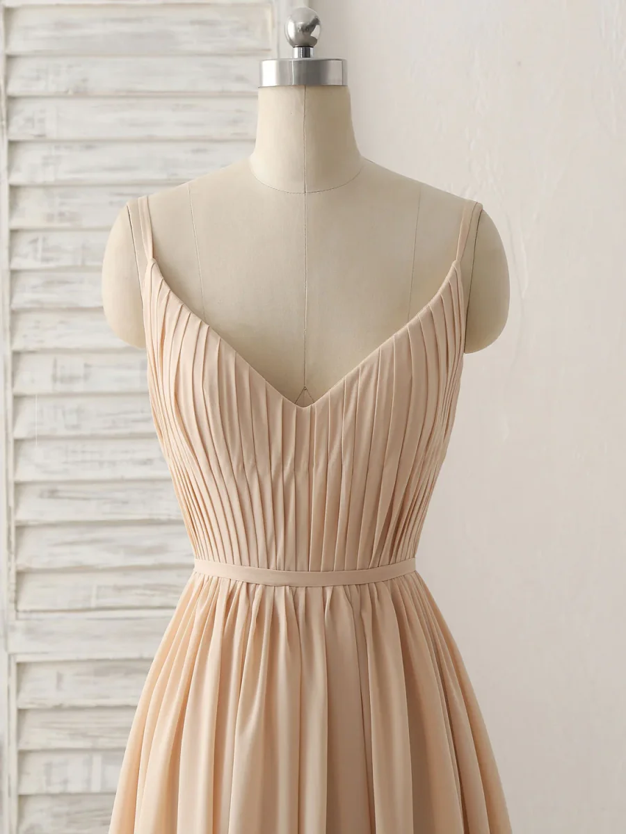 Simple Champagne V-Neck Chiffon Bridesmaid Dress: Elegant Long Prom Gown - Bild 5