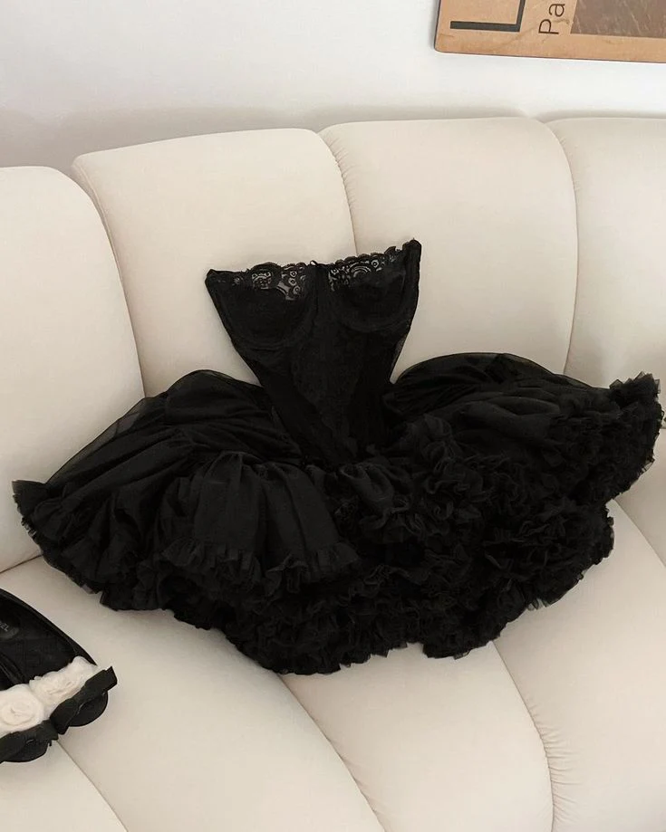 Elegant Strapless Black Lace Ball Gown Homecoming Dress Outfit - Bild 2