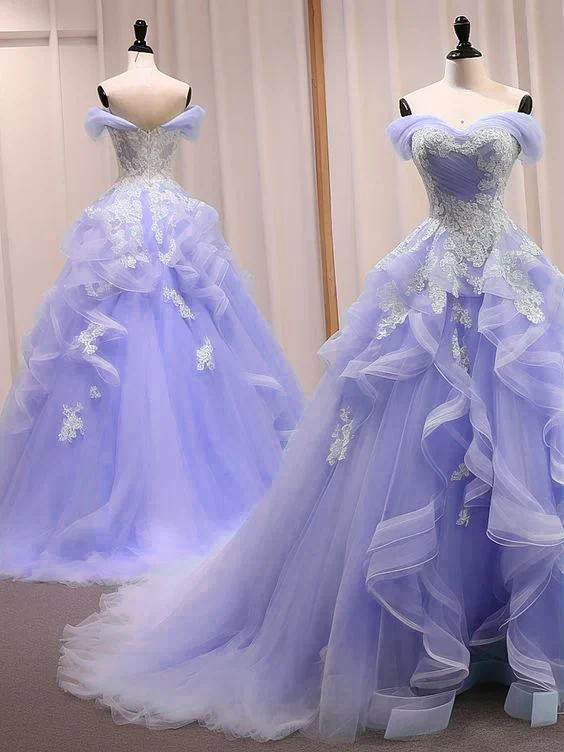 A Line Sweetheart Neck Off Shoulder Long Blue Prom Dresses - Bild 5