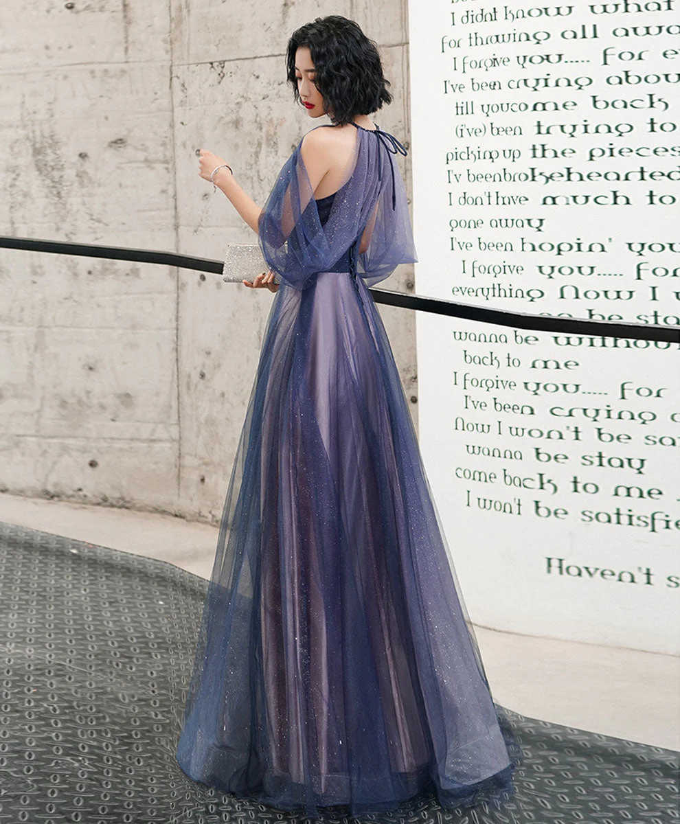Blue Tulle Sequin Evening Gown Long Prom Dress - Bild 6