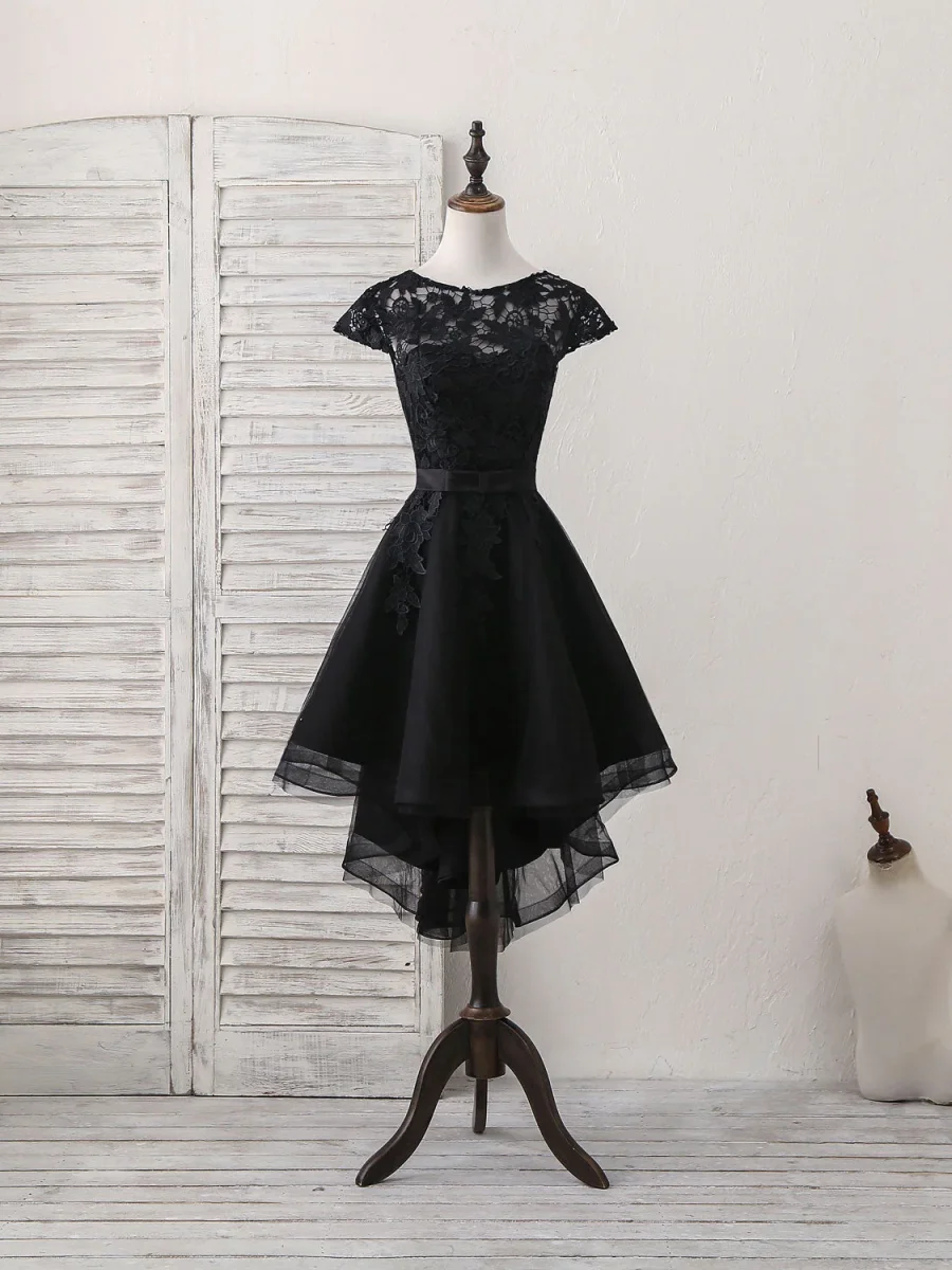 Elegant Black Round Neck Tulle Lace Applique Short Prom Dress Homecoming Style - Bild 2