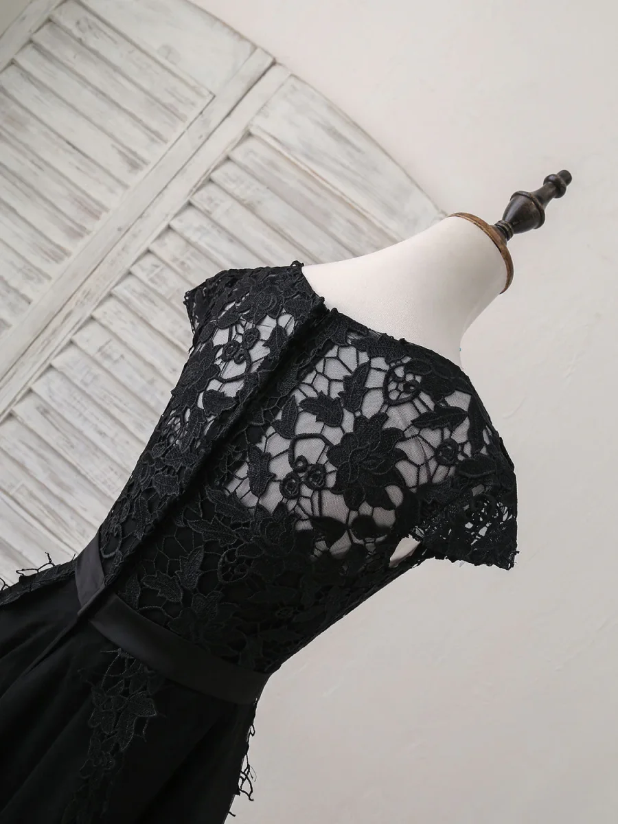 Elegant Black Round Neck Tulle Lace Applique Short Prom Dress Homecoming Style - Bild 6