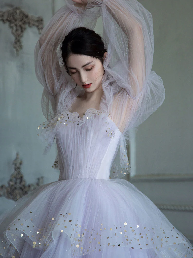 Light Purple Tulle Sequin Long Prom Dress Evening Gown For Women - Bild 6