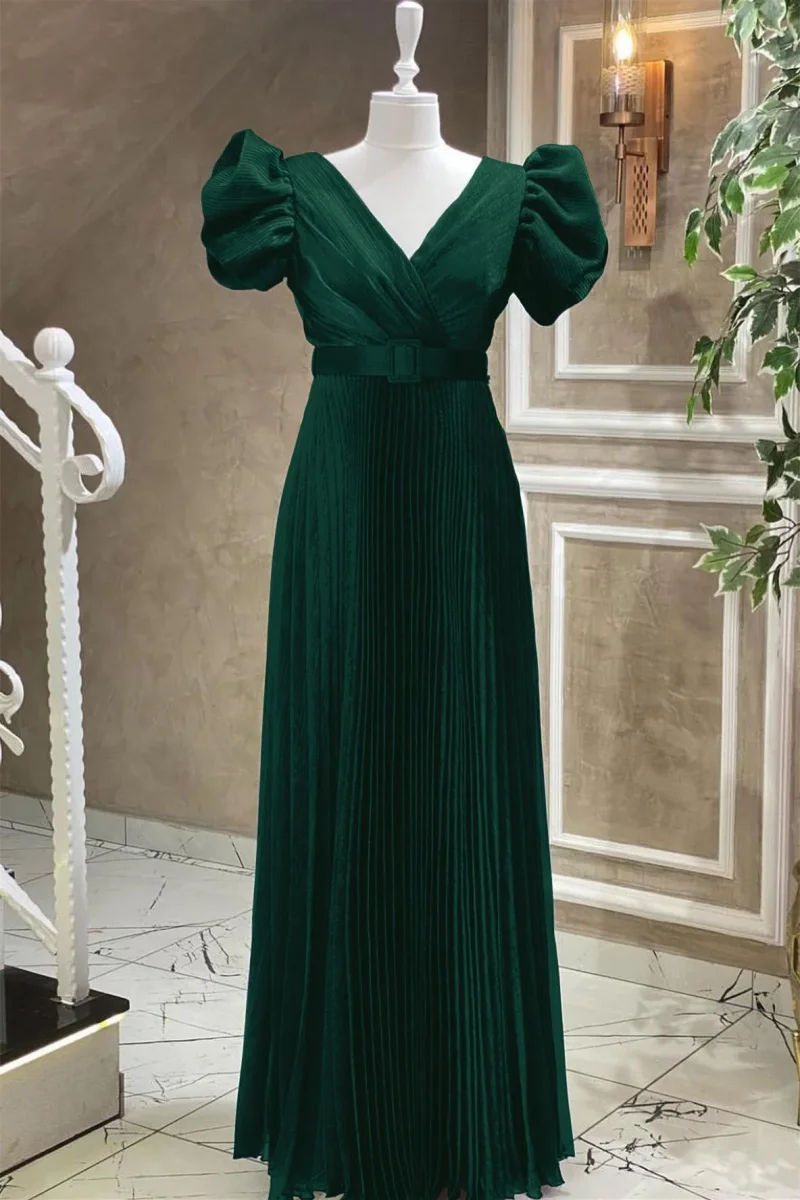 Elegant Royal Blue V-Neck Short Sleeve Evening Dress with Belt - Bild 5