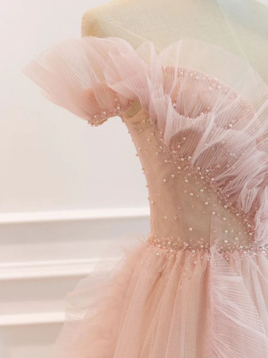 Pink Off Shoulder Tulle Prom Dress - Bild 5