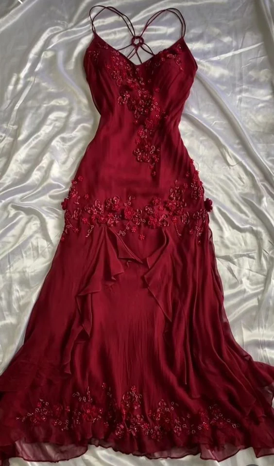 Burgundy Vintage Sheath Long Prom Evening Dress With Beads Beautifully Designed - Bild 2