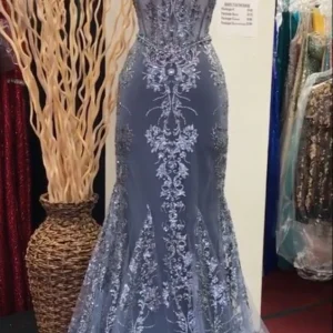 V Neck Lace Mermaid Prom Dress Long Evening Gown