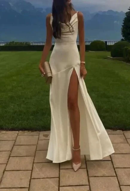 Beautiful Spaghetti Straps Satin Sleeveless Mermaid White Prom Dress - Bild 3