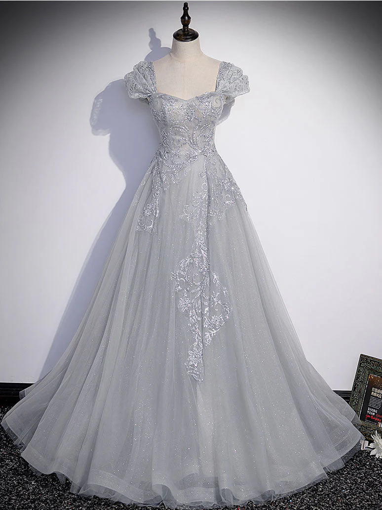 Gray Sweetheart Neck Tulle Lace Long Prom Evening Dress - Bild 2