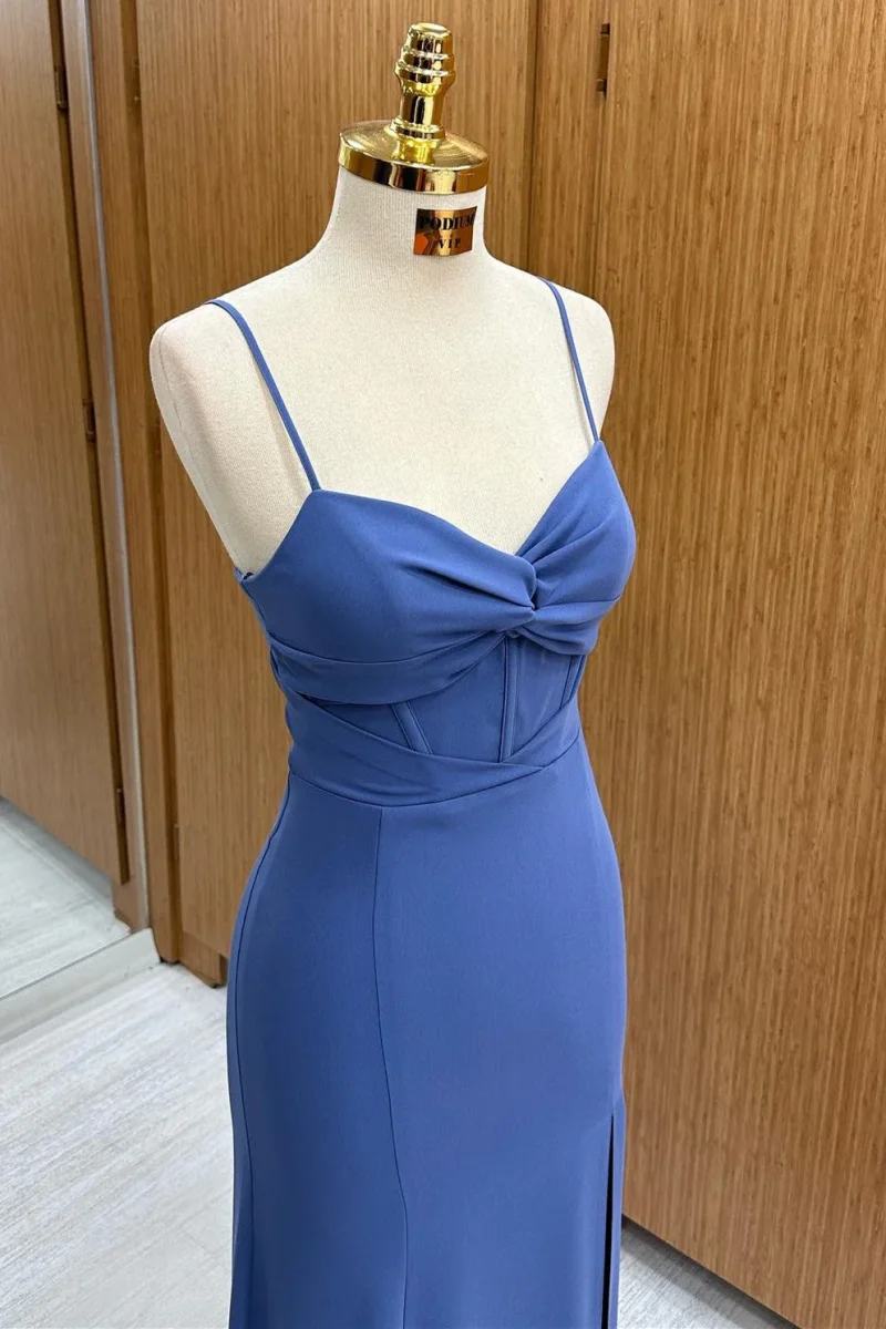 Navy Twist-Front Long Evening Dress with Side Slit - Bild 3