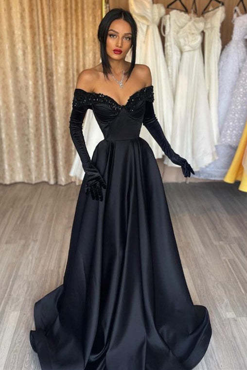Elegant Black Off-Shoulder Mermaid Prom Dress with Gloves and Sleeves - Bild 3