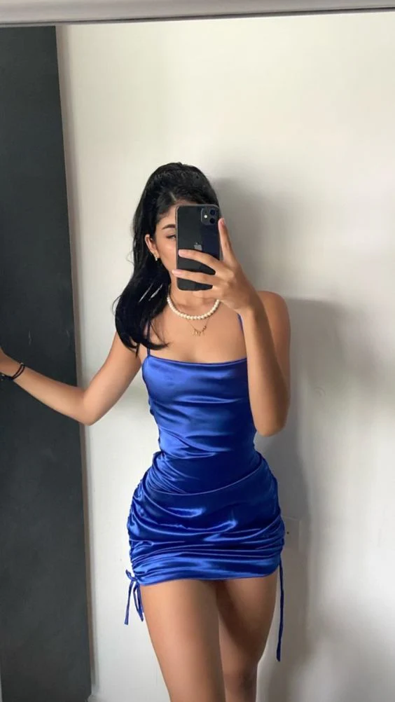 Blue Cocktail Party Dress Sleeveless Satin Zipper Back Fashionable - Bild 2