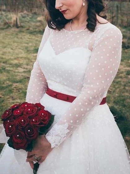 50-talsinspirerad lantlig Rockabilly Tea Lång bröllopsklänning med ärmar - Bild 2