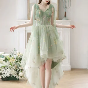 Grön Hög Låg Boho Se Through Homecoming Dress