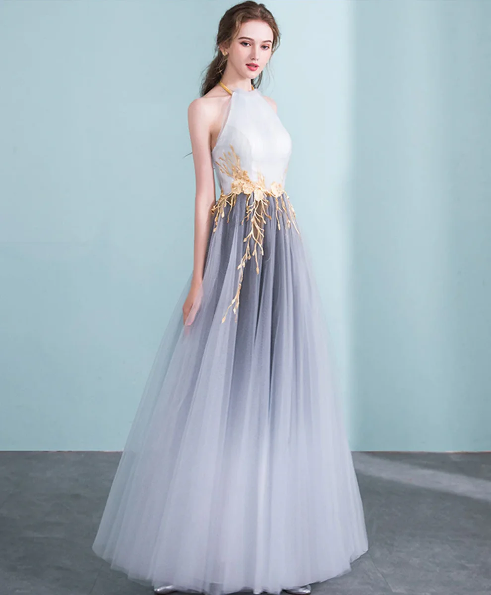 Stunning Gray Gradient Halter Neck Tulle Evening Dress - Bild 5
