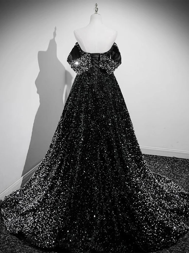 Black Sequins Off The Shoulder A-line Prom Dress - Bild 3