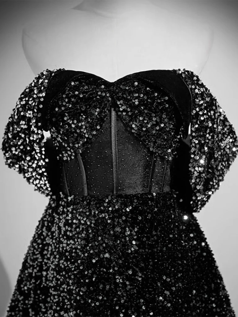 Black Sequins Off The Shoulder A-line Prom Dress - Bild 4