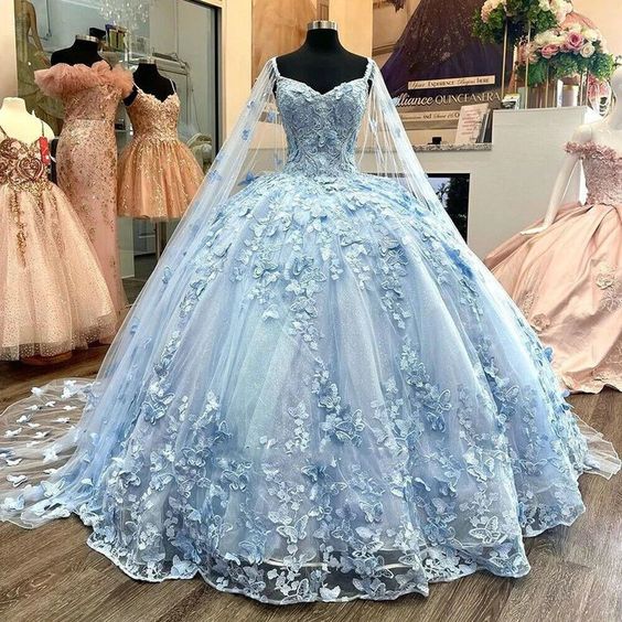 Gorgeous Blue A Line Tulle Ball Gown Prom Evening Dress - Bild 2