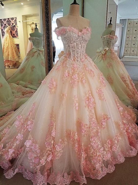 Elegant Beaded Sweet 16 Prom Dresses Pink Lace Ball Gown - Bild 2