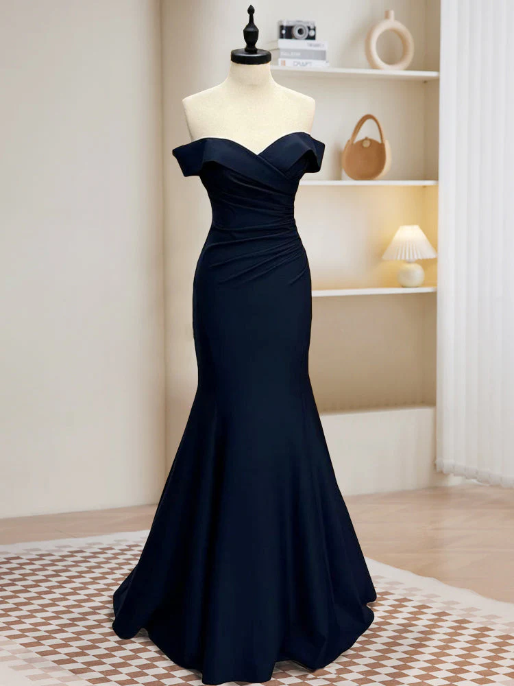 Mermaid Satin Dark Blue Long Prom Dress Formal Gown - Bild 2