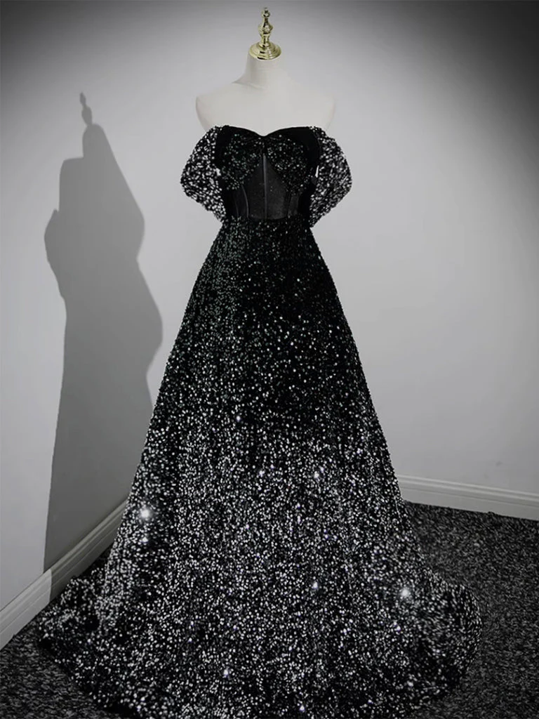 Black Sequins Off The Shoulder A-line Prom Dress - Bild 2