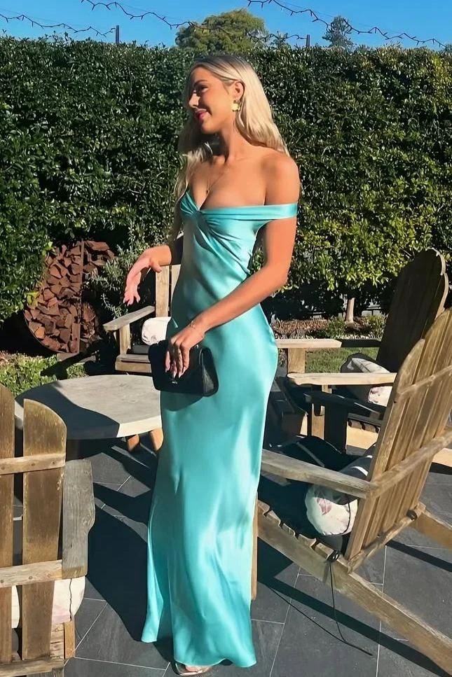 Elegant Mermaid Off-Shoulder Yellow Satin Long Evening Gown Prom Dress - Bild 9