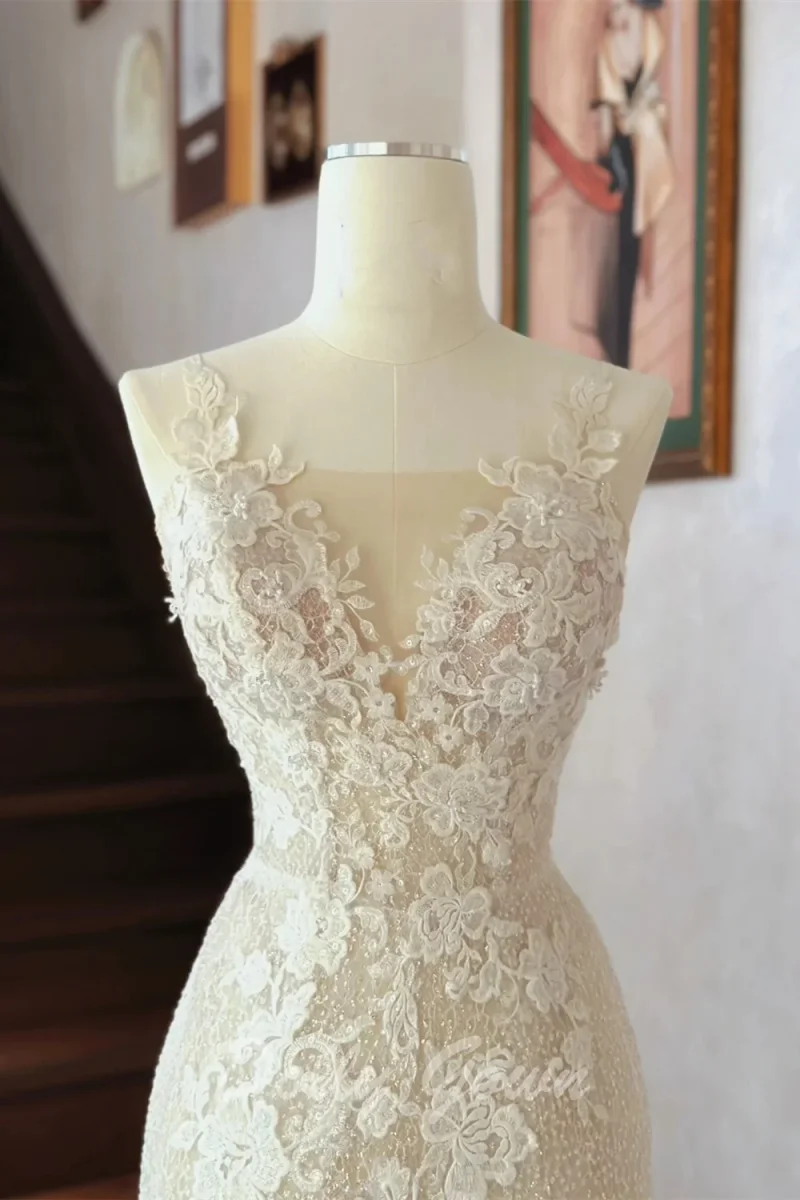 Charming Lace Appliques See Through Slight Mermaid Wedding Dress - Bild 2