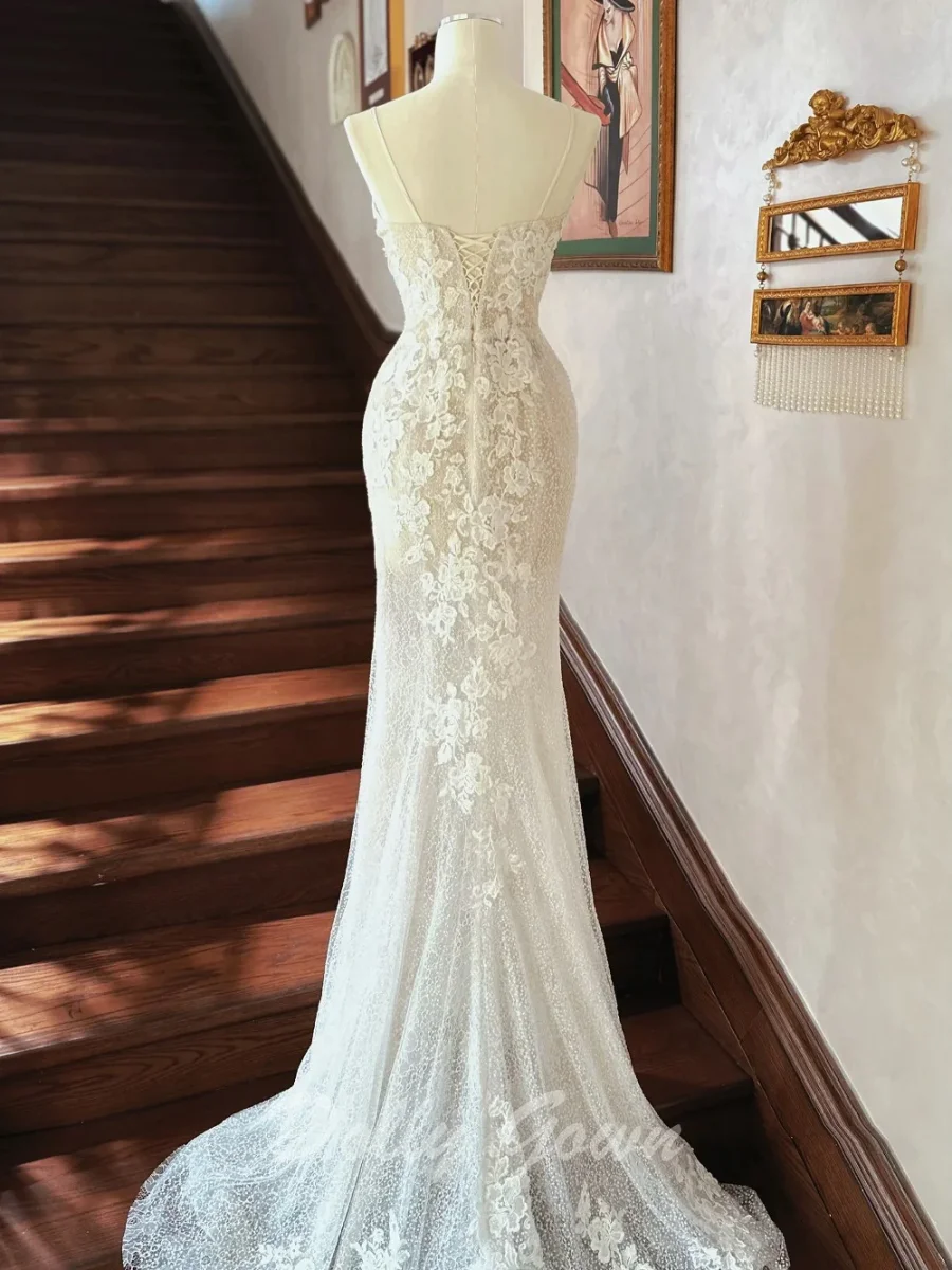 Charming Lace Appliques See Through Slight Mermaid Wedding Dress - Bild 7