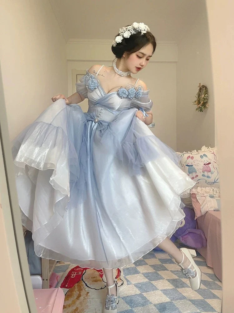 Dusty Blue Off The Shoulder Lolita Prom Dress - Bild 5