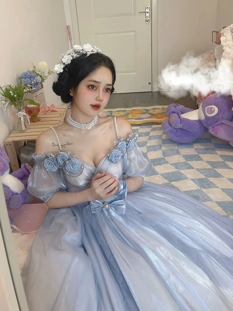 Dusty Blue Off The Shoulder Lolita Prom Dress - Bild 4