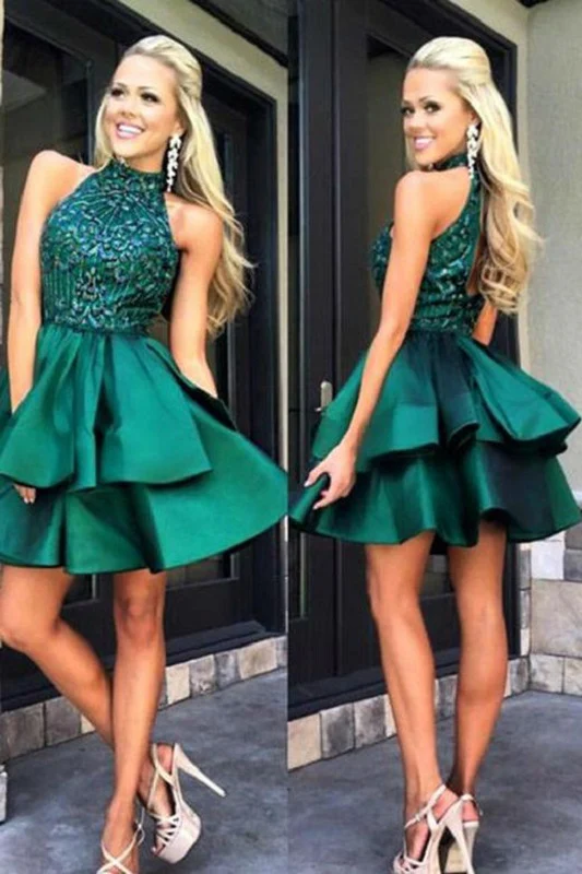 Emerald Green Bead Top Kort balklänning med öppen rygg för Freshman - Bild 2