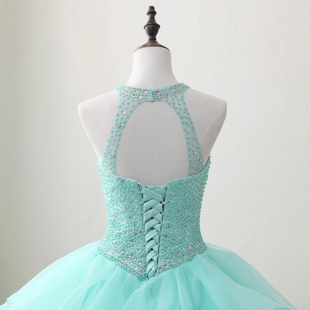 Halter Neck Öppen Rygg Mint Quinceanera Klänningar Mexikansk Balklänning Balklänning - Bild 5