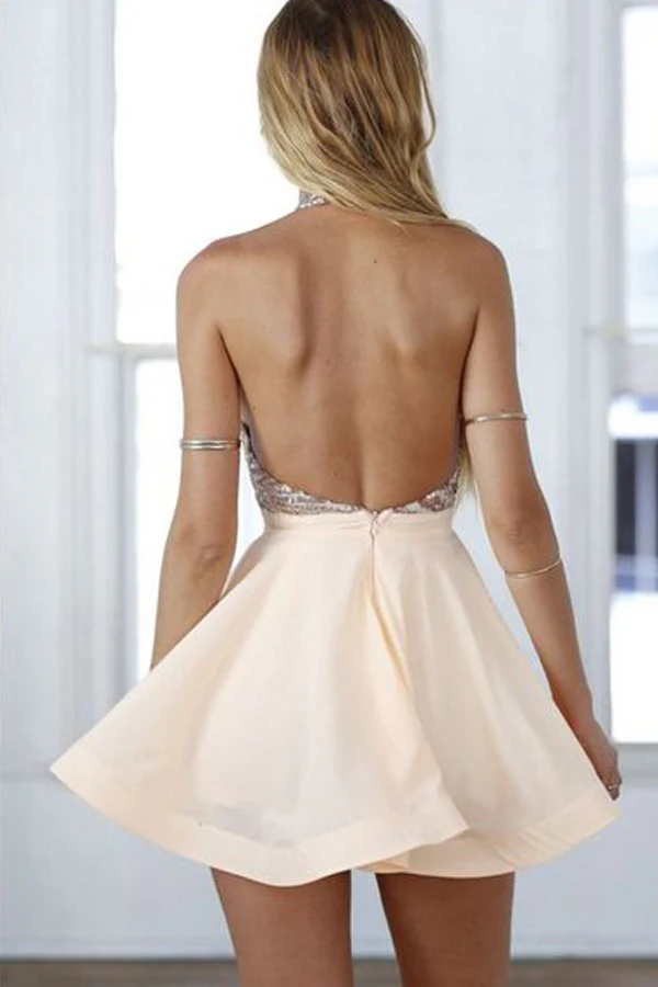 Champagne Seuqins Top Backless Short Homecoming Dress för tonåringar - Bild 4