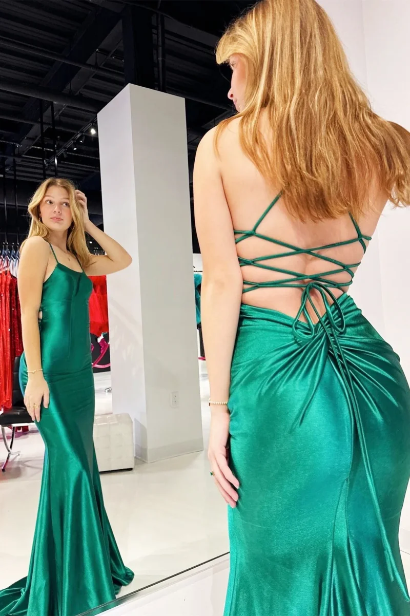 Emerald Green Lace-Up Mermaid Tight Prom Gown - Bild 4