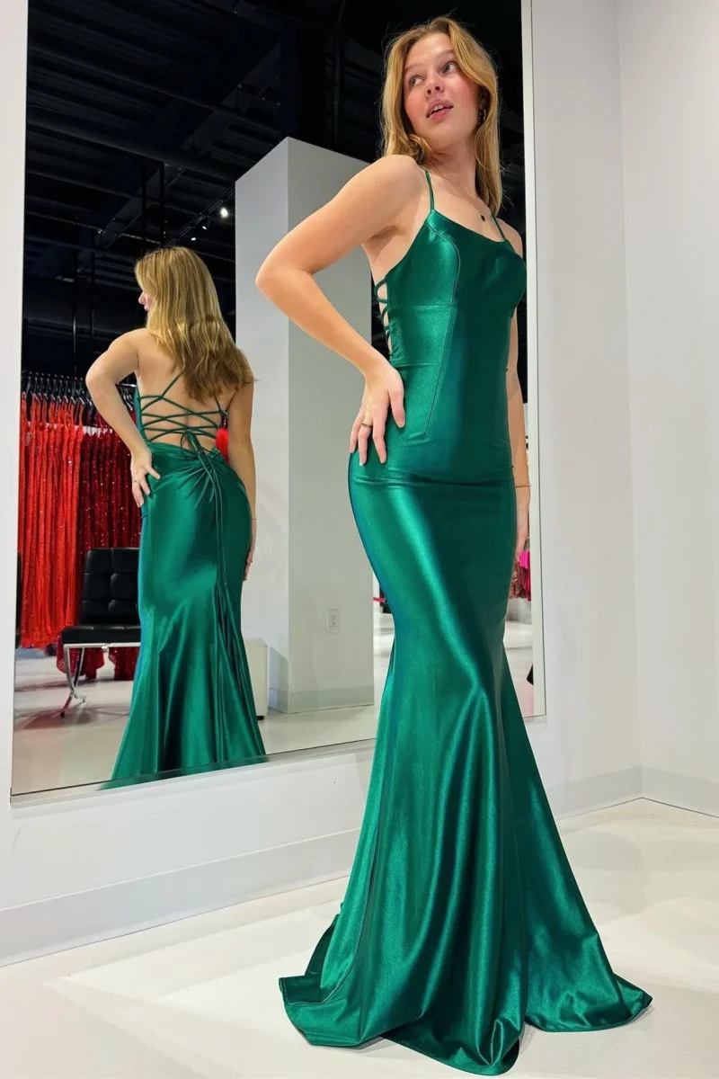 Emerald Green Lace-Up Mermaid Tight Prom Gown - Bild 2