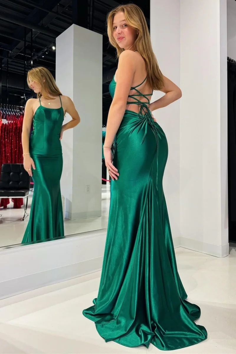Emerald Green Lace-Up Mermaid Tight Prom Gown - Bild 3