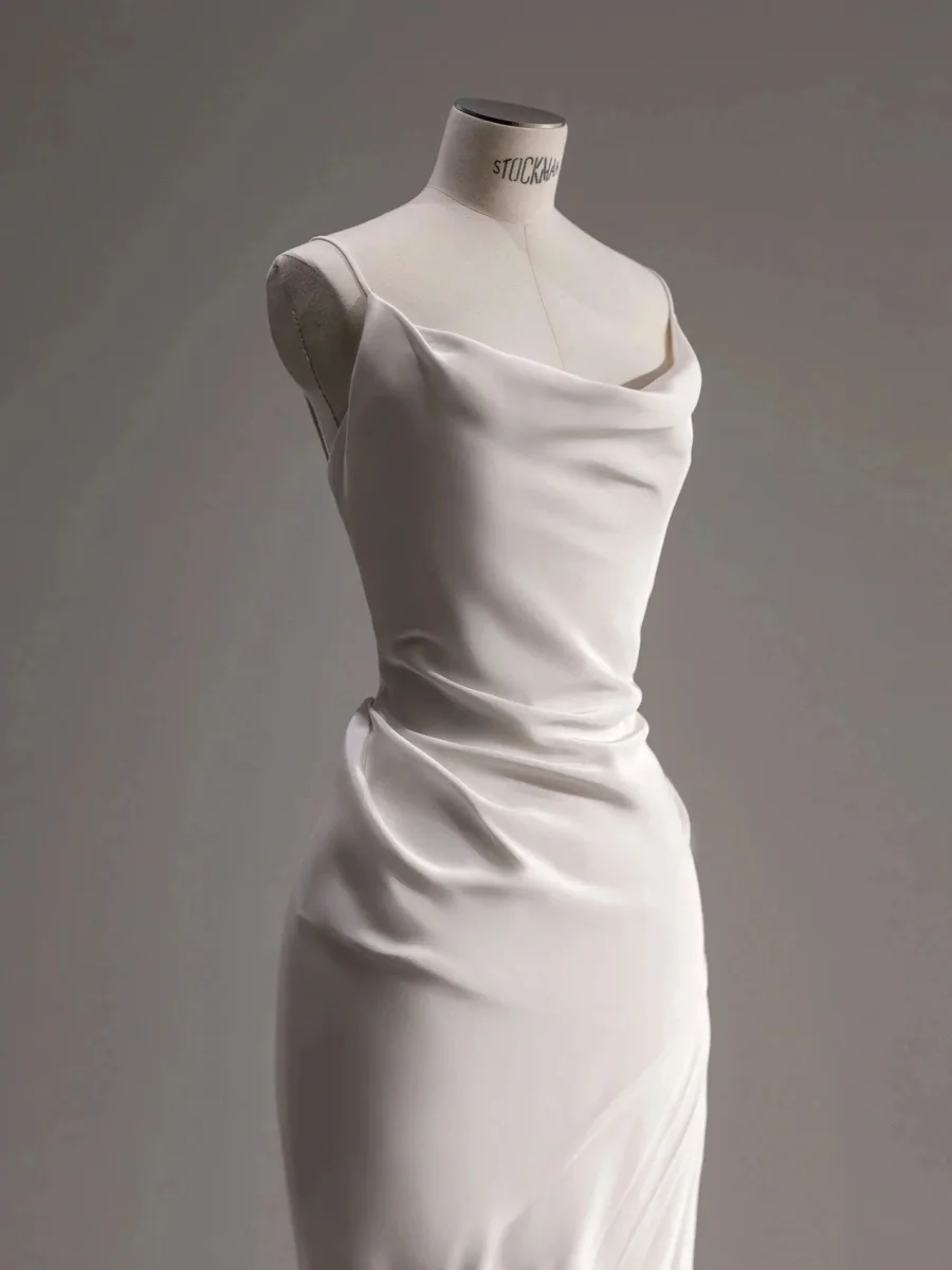 Elegant Spaghetti Straps Slida Enkel Silk Bröllopsklänning - Bild 3