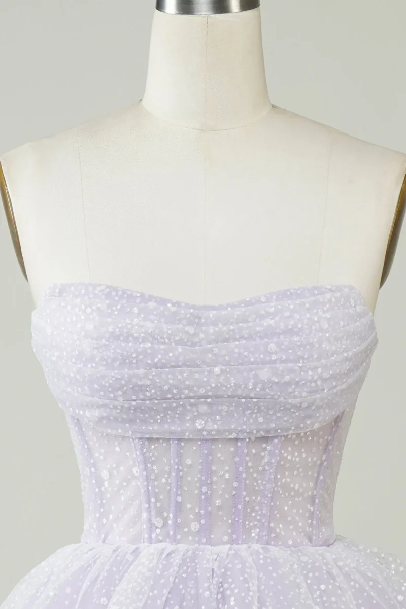 Sparkly Purple Corset Homecoming Dress Strapless Tiered Mini Short Party Gown - Bild 5