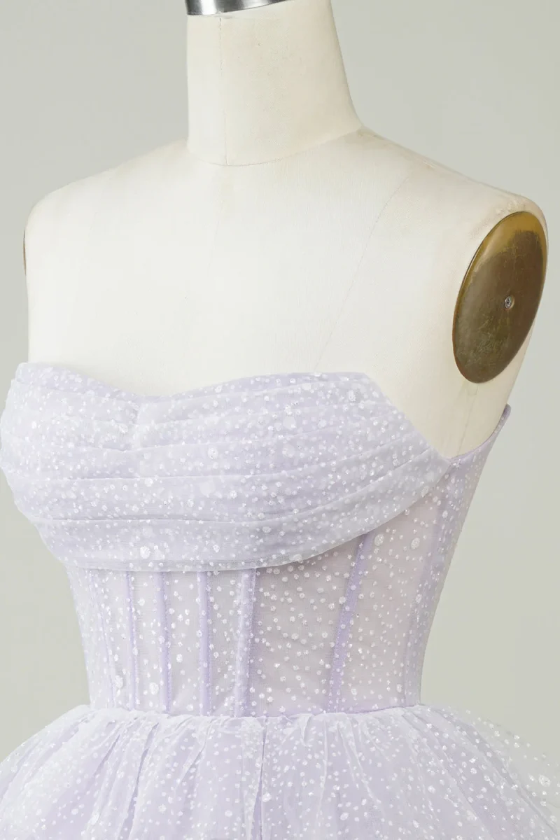 Sparkly Purple Corset Homecoming Dress Strapless Tiered Mini Short Party Gown - Bild 7
