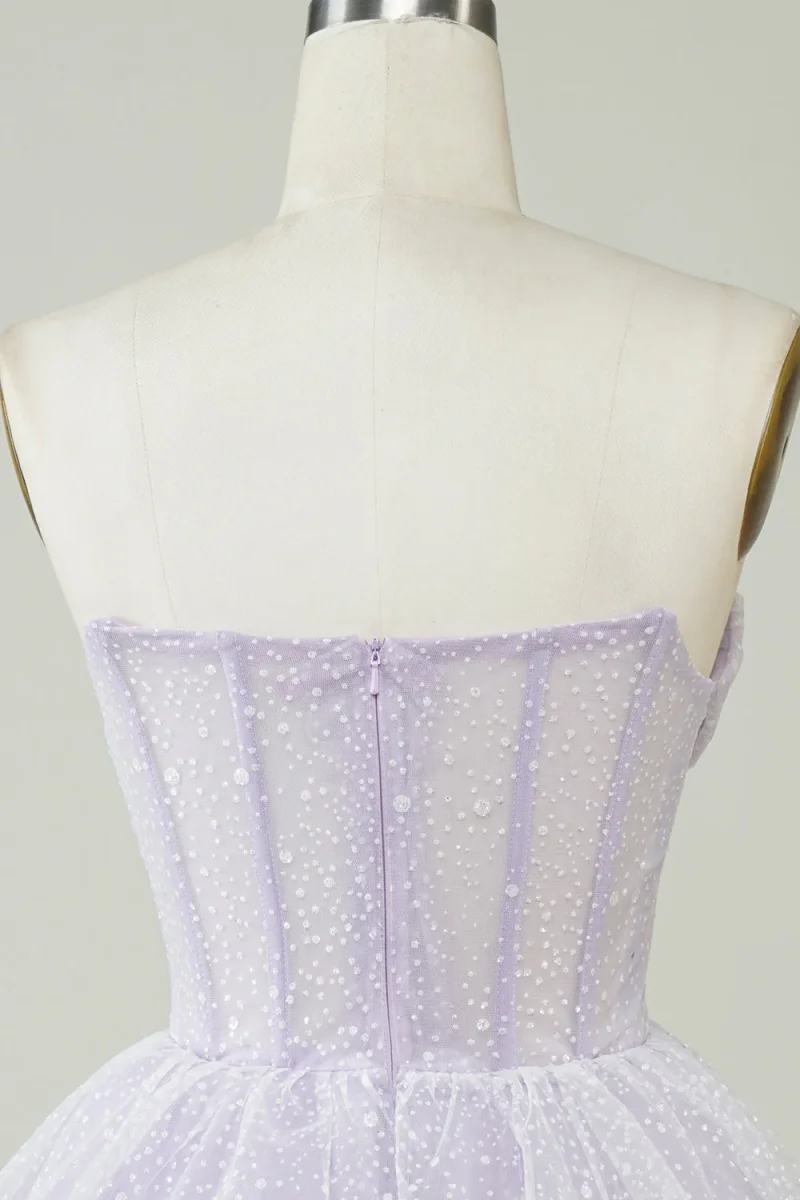 Sparkly Purple Corset Homecoming Dress Strapless Tiered Mini Short Party Gown - Bild 6