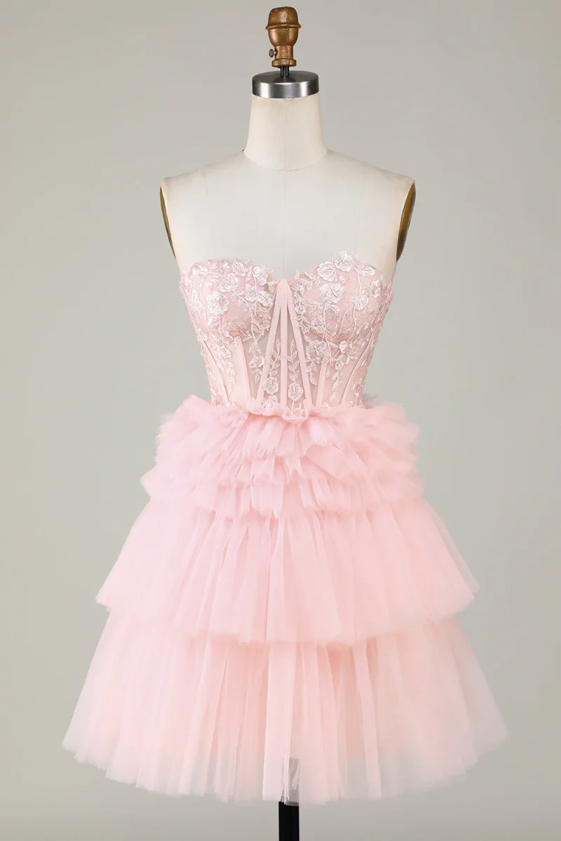 Elegant Pink Sweetheart A-Line Homecoming Dress with Ruffles and Tulle - Bild 2