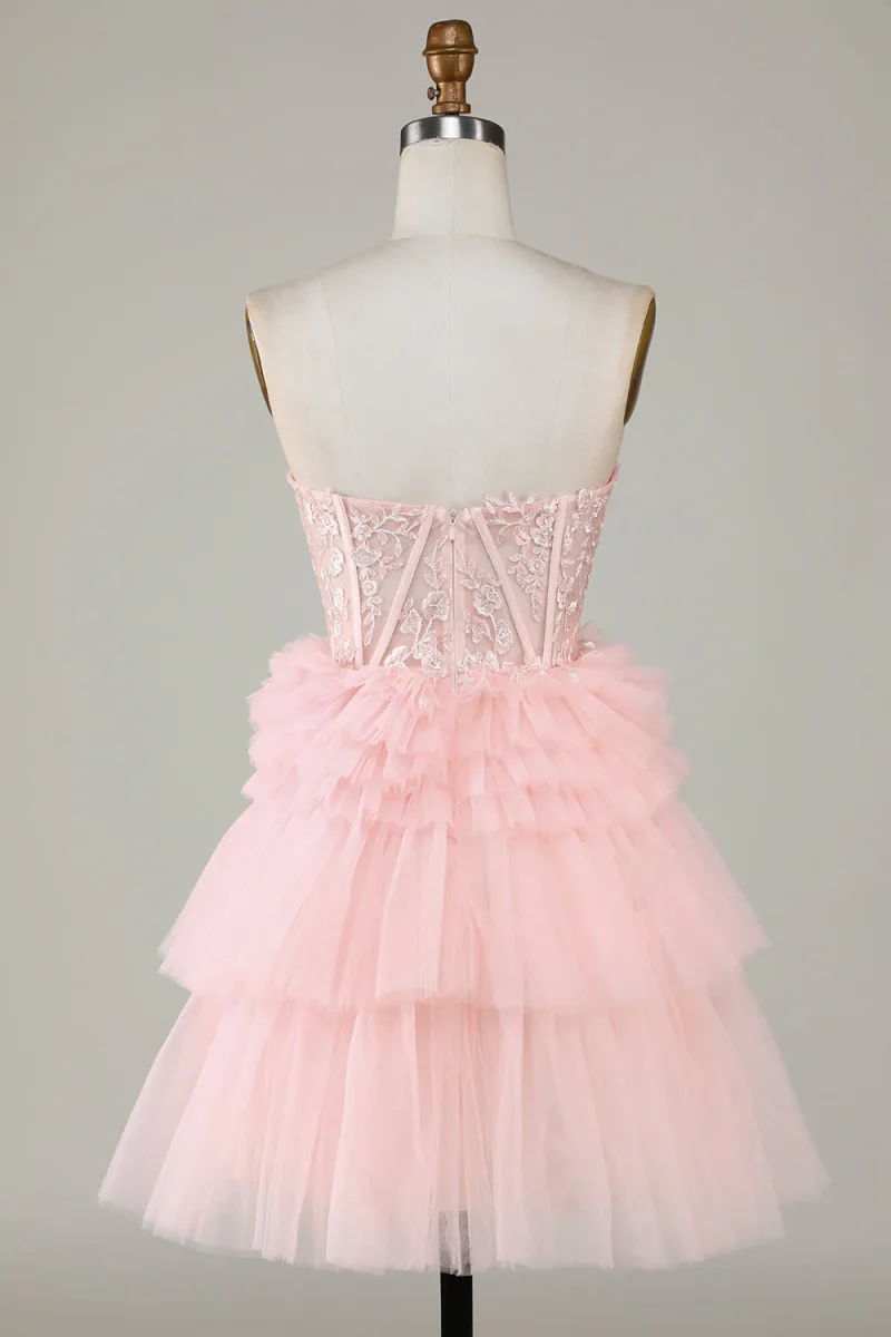Elegant Pink Sweetheart A-Line Homecoming Dress with Ruffles and Tulle - Bild 3